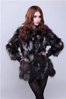 Coat for Women Real Silver Fox Fur Overcoat Garment Jacket  010207