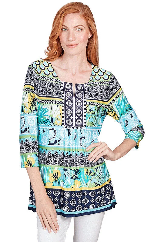 By The Sea Tasseled Split-Neck Top