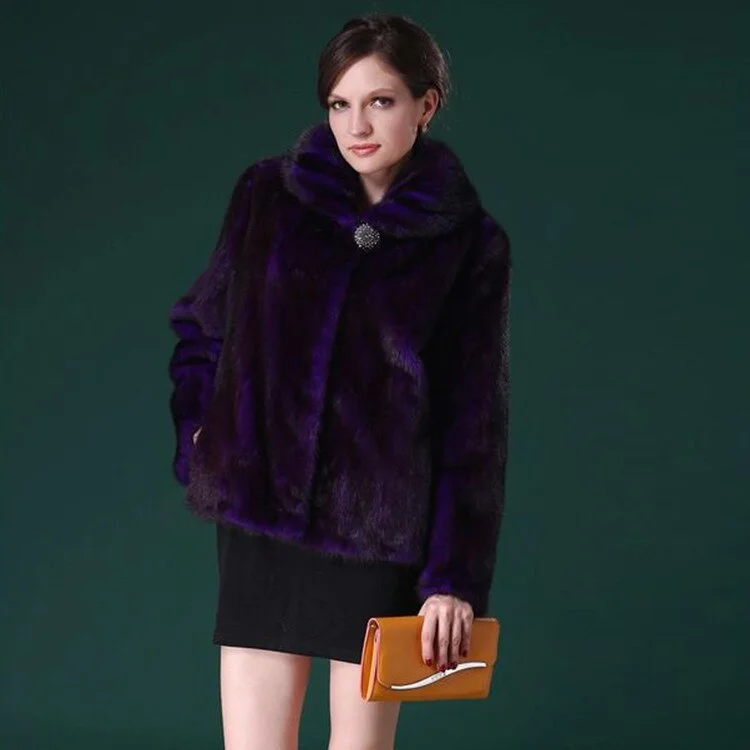 Natural Mink Fur Coat Big Fur Collar Full Pelt Whole Leather Fur Overcoat