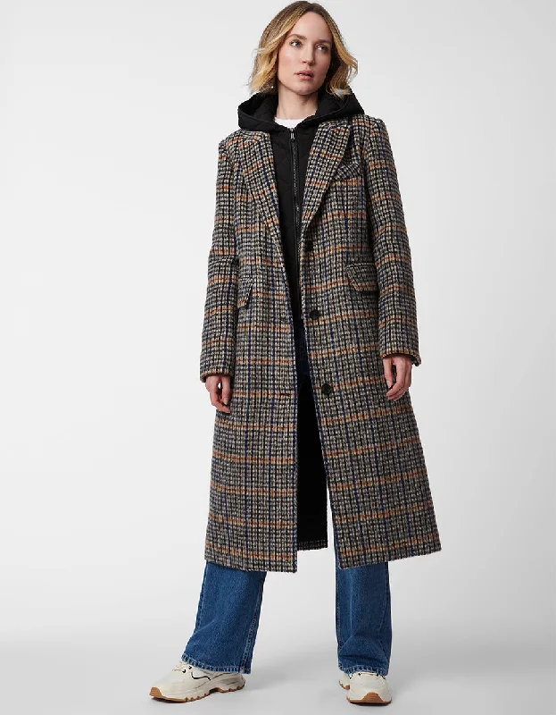 Gotham Plaid Long Wool Coat