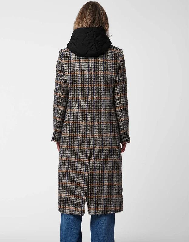 Gotham Plaid Long Wool Coat