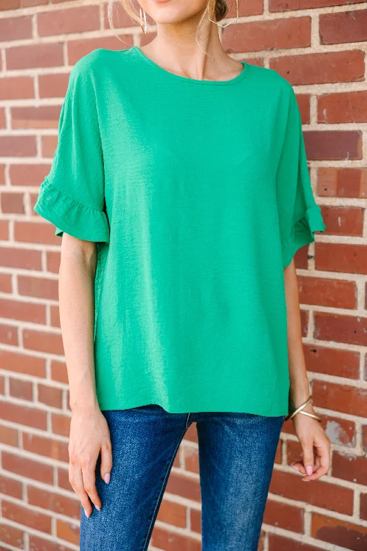 All I Ask Kelly Green Ruffled Top