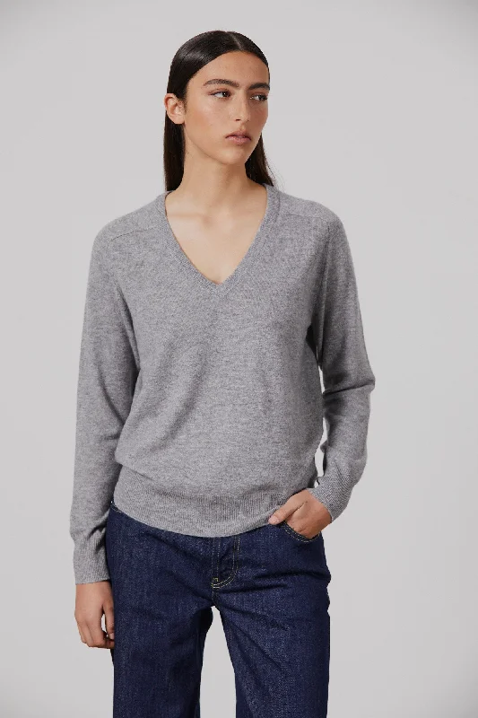 Amy Cashmere V-Neck - Grey Marle