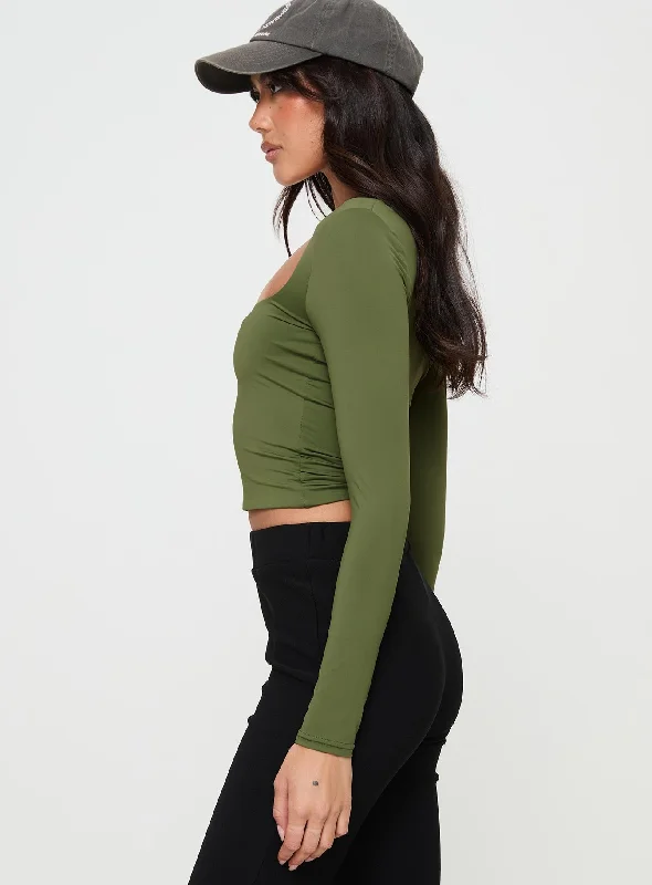 Back In Time Long Sleeve Top Olive