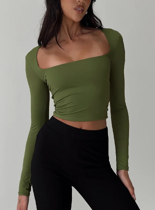 Back In Time Long Sleeve Top Olive