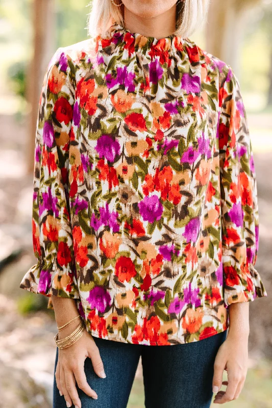 Beauty And Brains Spicy Orange Floral Blouse