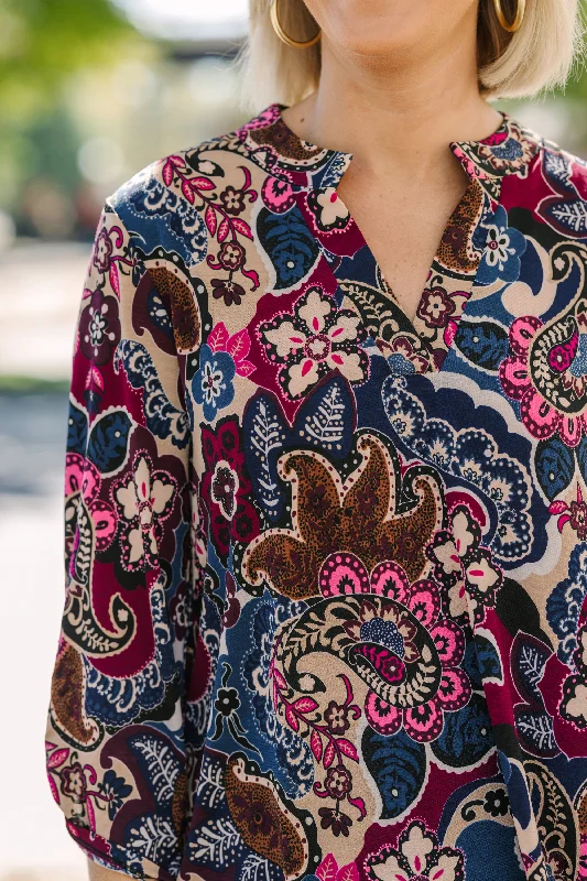 Break Through Wine Red Floral Blouse