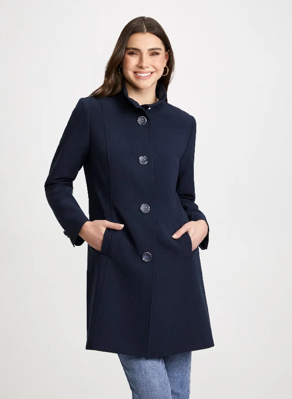 Button Front Tricotine Trench Coat