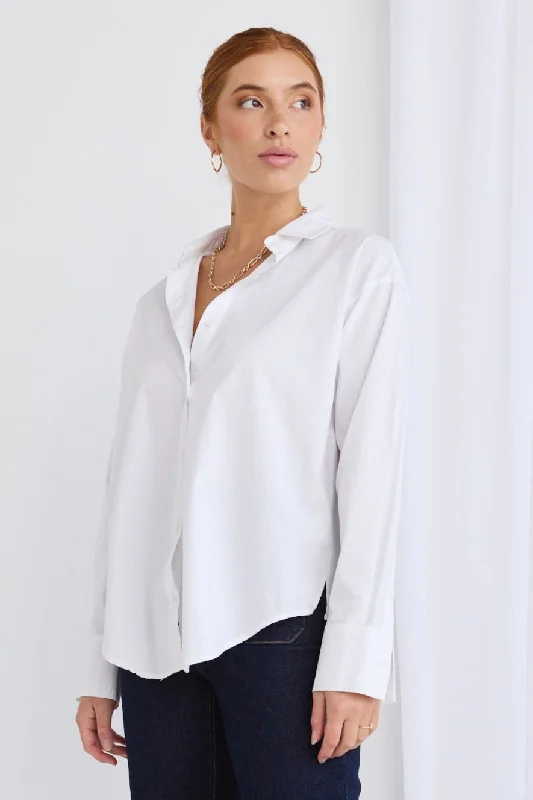 California White Cotton Poplin Oversized Shirt