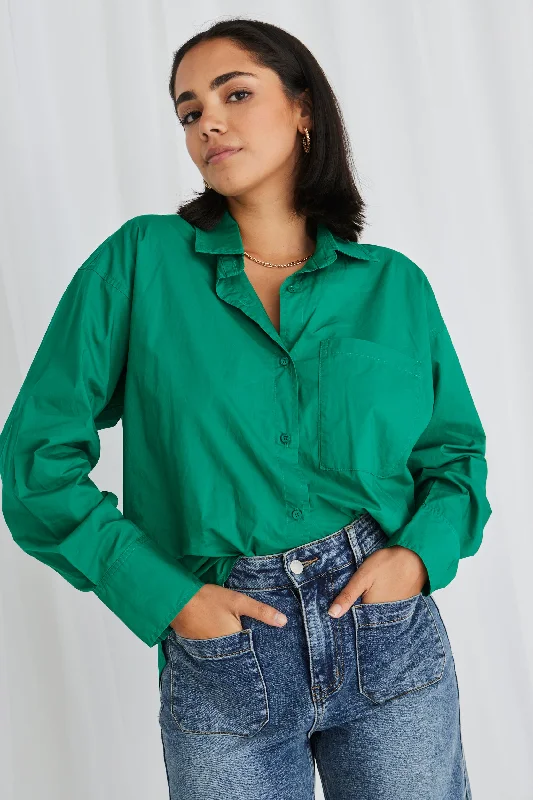 California Palm Green Poplin Oversized Shirt