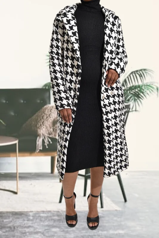 Houndstooth Heavy Weight  Long Button Coat