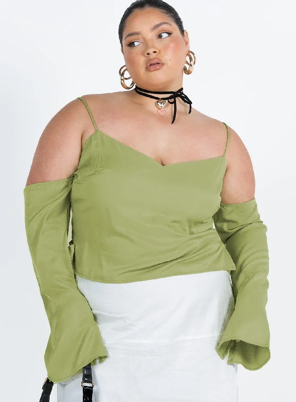 Cold Shoulder Top Green Curve