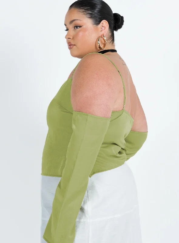 Cold Shoulder Top Green Curve