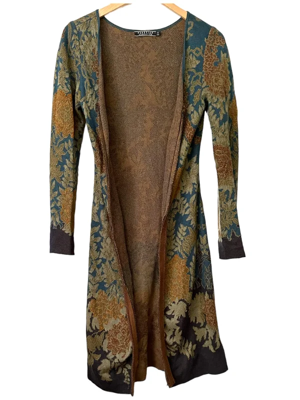 Dark Autumn Floral Brocade Print Sweater Knit Duster