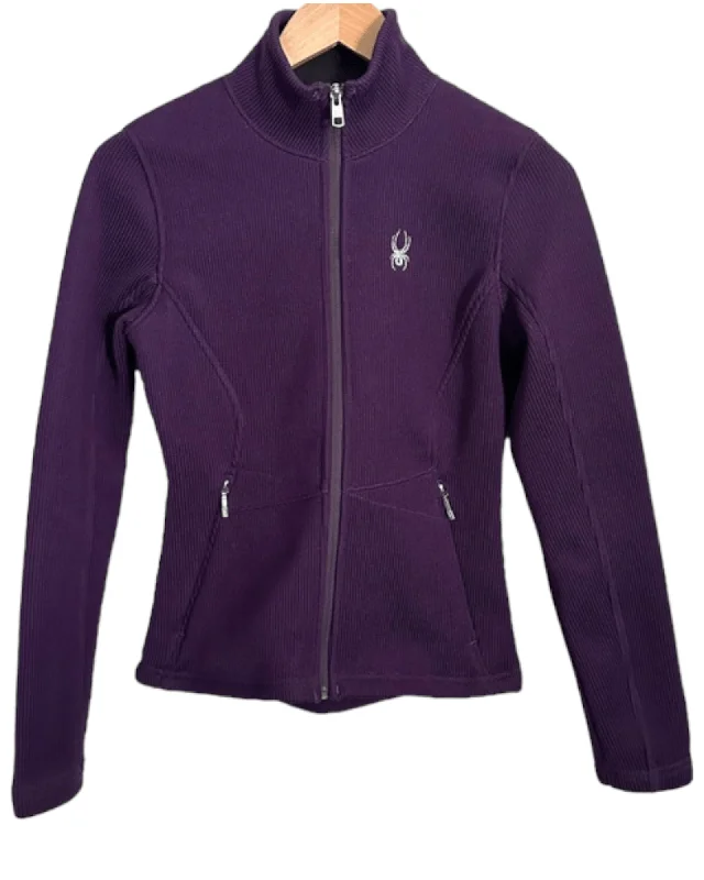 Dark Winter Royal Purple Mock-Neck Ribbed Sweater Knit Ski Jacket