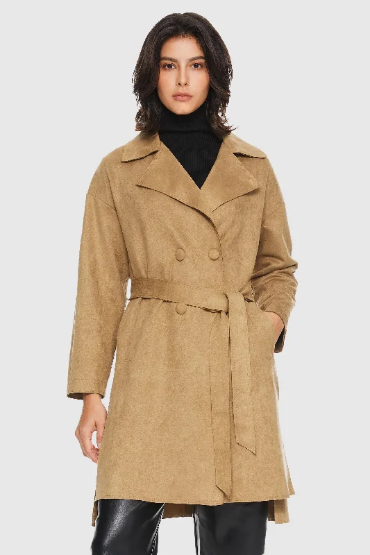 Double Breasted Faux Suede Trench Coat