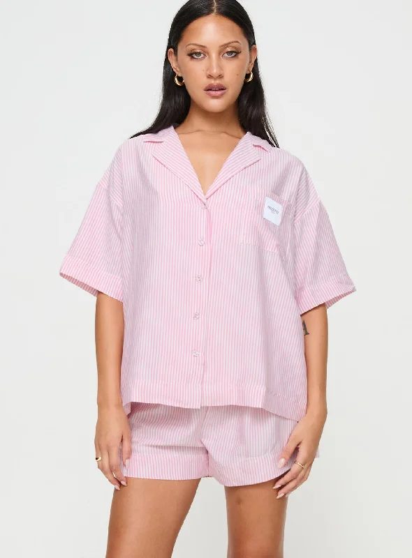 Early Riser Sleep Shirt Pink Stripe