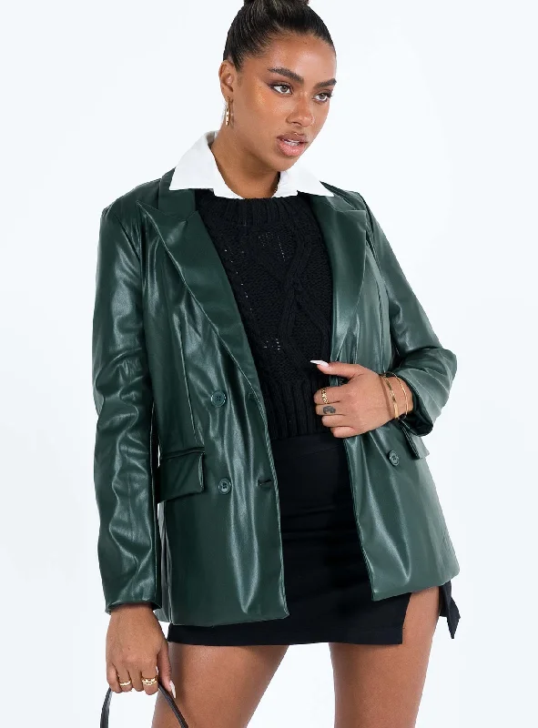 Ellen Faux Leather Blazer Forest Green