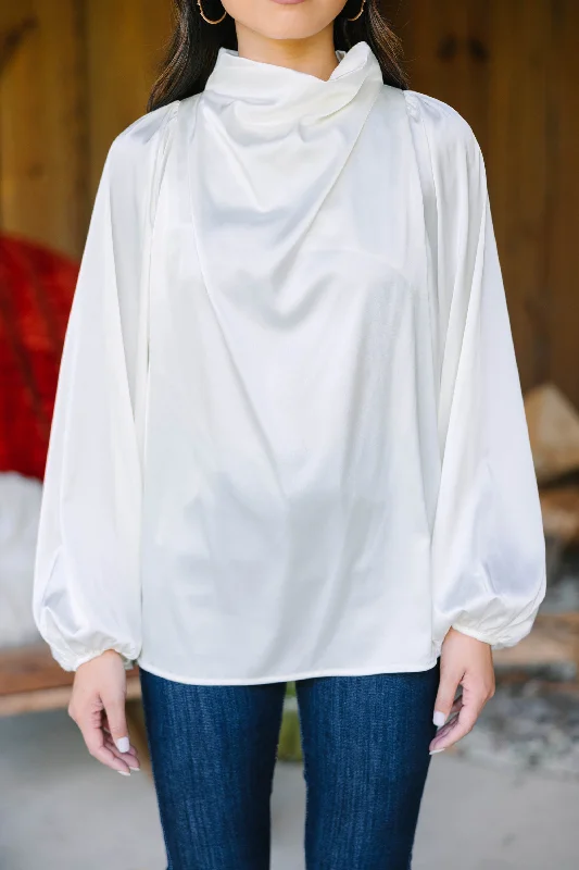 Embrace The Joy Ivory White Satin Blouse