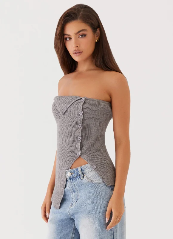 Evarie Strapless Knit Top - Charcoal