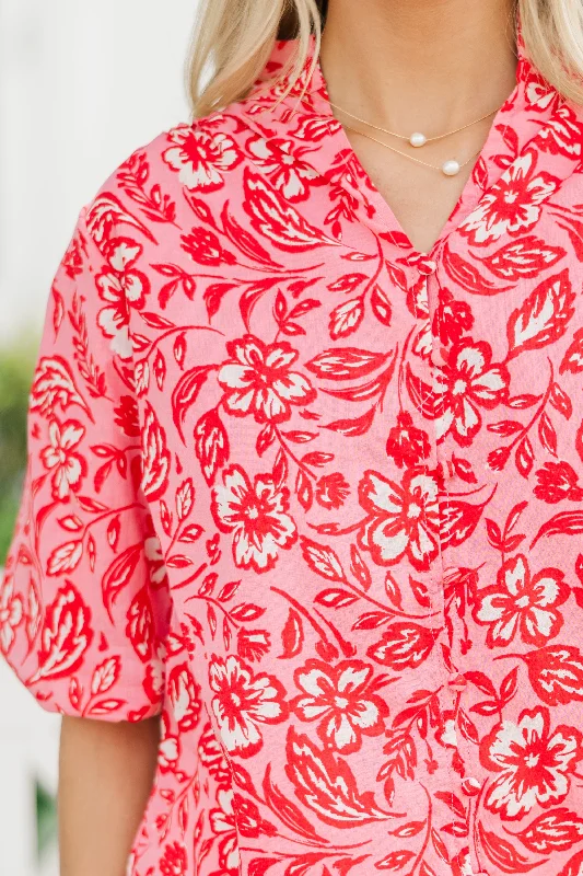 Fate: Take Notes Red Ditsy Floral Blouse