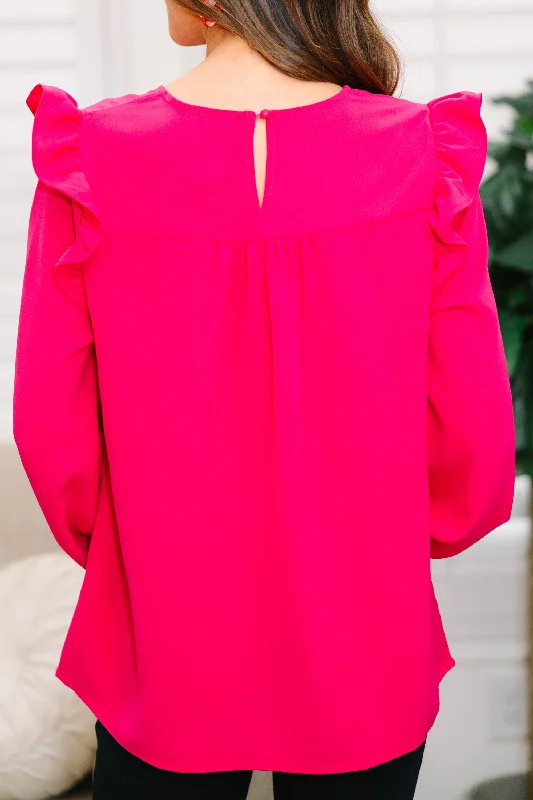 Feeling Important Fuchsia Pink Ruffled Blouse