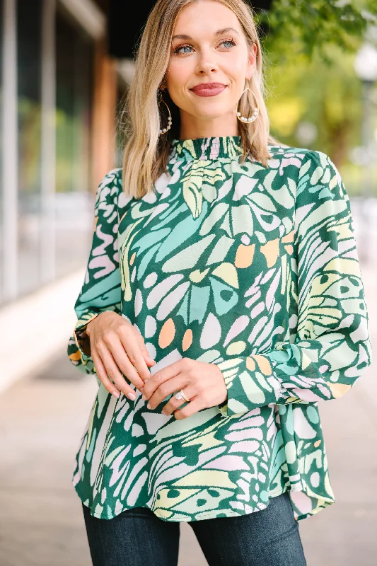 Fly High Hunter Green Abstract Blouse