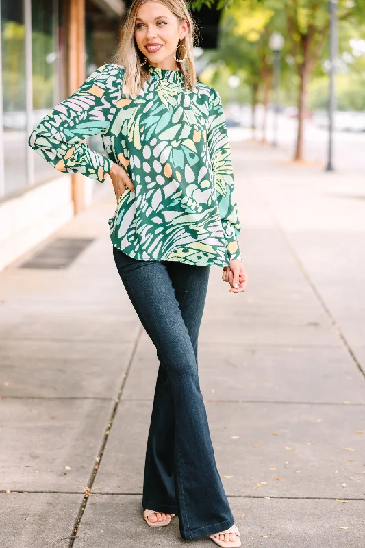 Fly High Hunter Green Abstract Blouse