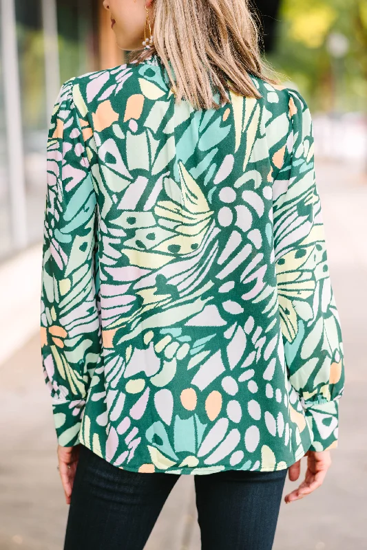 Fly High Hunter Green Abstract Blouse