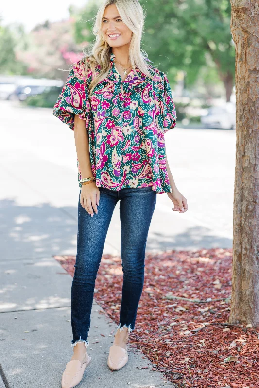 Follow Along Emerald Green Paisley Blouse