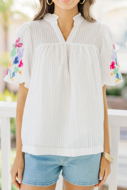 Found Your Happy White Embroidered Blouse