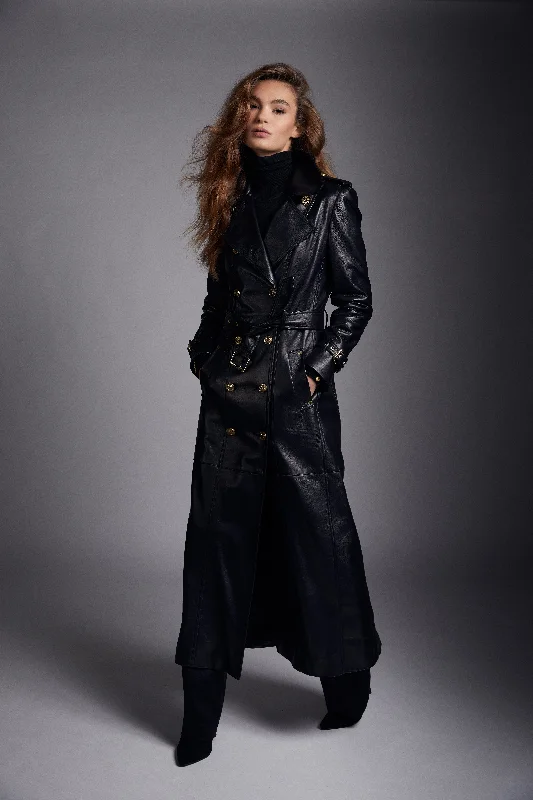 Full Length Marlborough Trench Coat (Valencia Leather Black)