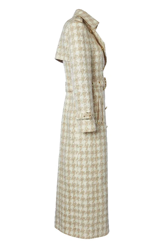 Full Length Marlborough Trench Coat (Camel Houndstooth)