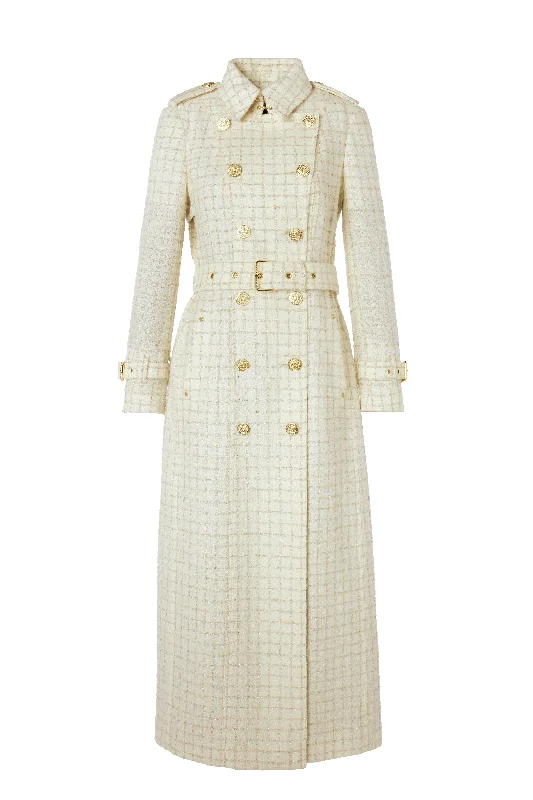 Full Length Marlborough Trench Coat (Ivory Sparkle Tweed)