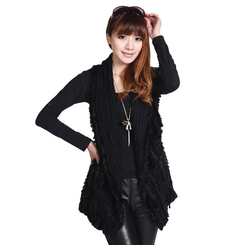 Natural Rabbit Fur Vest Fur Coat Jacket Women Dress Design In-fashion Real Fur Vest Female