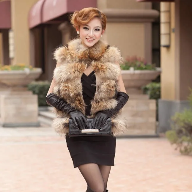 Raccoon Fur Vest Coat Jacket Overcoat Recommend Luxury Fur Style