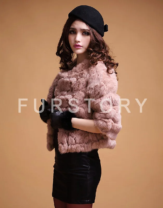 Real Rabbit Fur Coat Short Overcoat Jacket Womens' Top Winter Dress Good Quality Fur Coat Female Fur Story FS13016