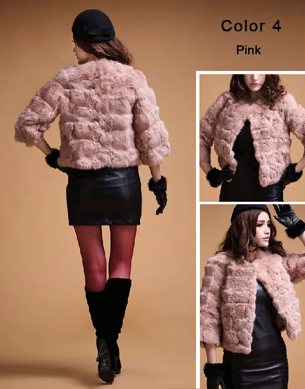 Real Rabbit Fur Coat Short Overcoat Jacket Womens' Top Winter Dress Good Quality Fur Coat Female Fur Story FS13016