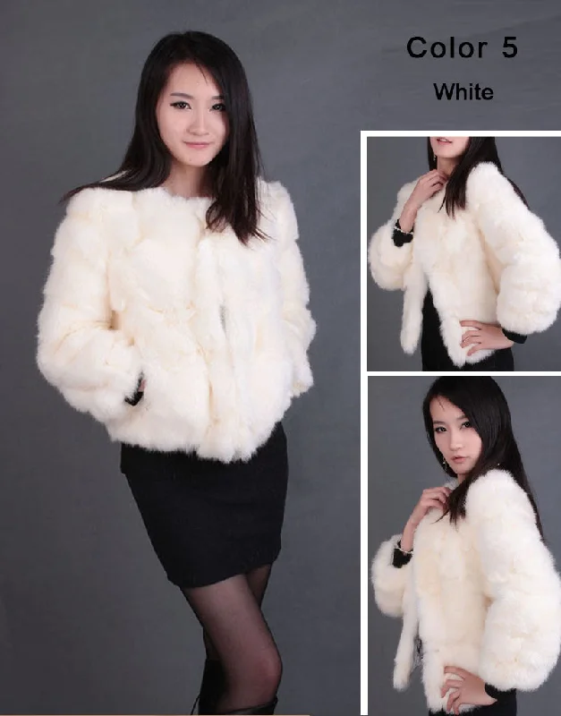 Real Rabbit Fur Coat Short Overcoat Jacket Womens' Top Winter Dress Good Quality Fur Coat Female Fur Story FS13016