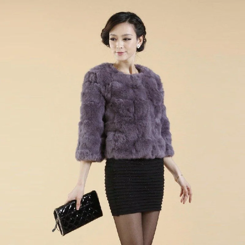 Real Rabbit Fur Coat Short Overcoat Jacket Womens' Top Winter Dress Good Quality Fur Coat Female Fur Story FS13016