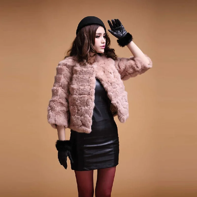 Real Rabbit Fur Coat Short Overcoat Jacket Womens' Top Winter Dress Good Quality Fur Coat Female Fur Story FS13016