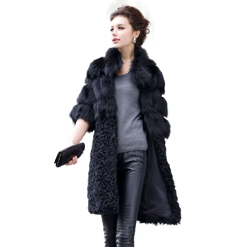 Natural Fox Fur Coat with Wool Free Shipping Plus Size Overcoat Winter Coat Women