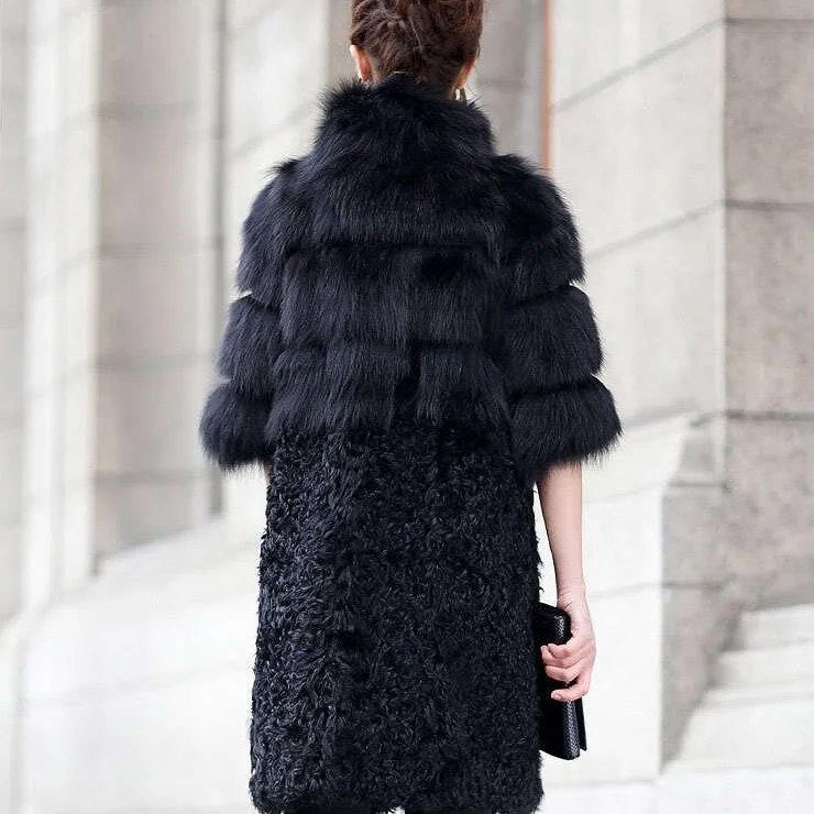 Natural Fox Fur Coat with Wool Free Shipping Plus Size Overcoat Winter Coat Women