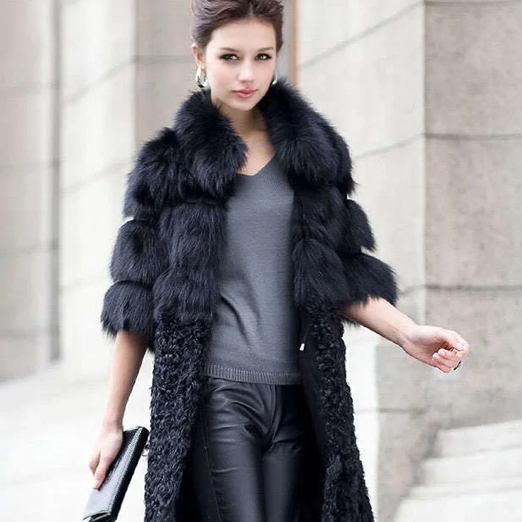 Natural Fox Fur Coat with Wool Free Shipping Plus Size Overcoat Winter Coat Women