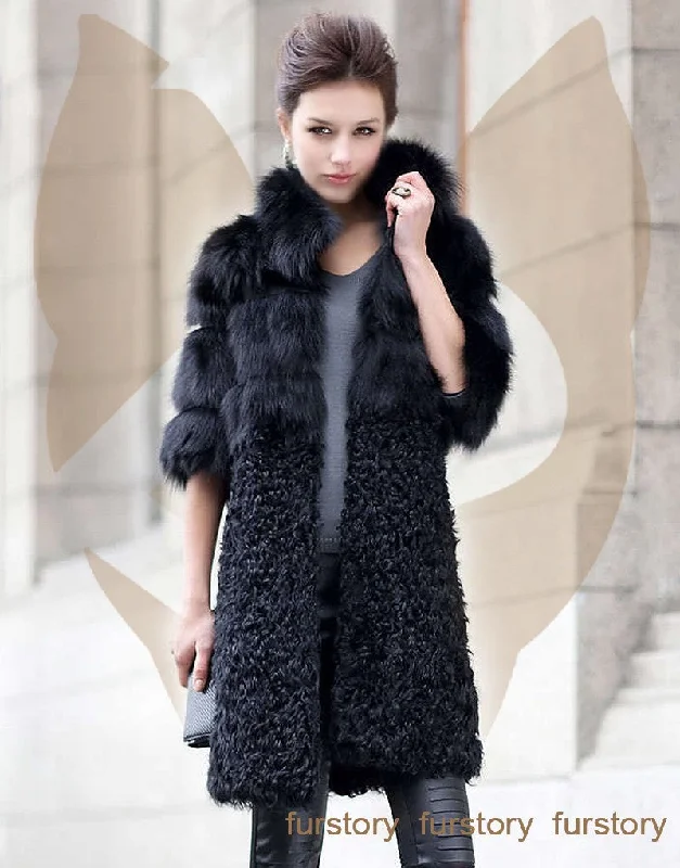 Natural Fox Fur Coat with Wool Free Shipping Plus Size Overcoat Winter Coat Women