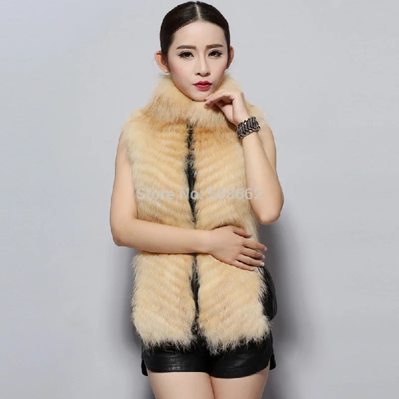 Natural Fox Fur Vest Fashion Warm Outerwear Sleeveless Women Short Jacket