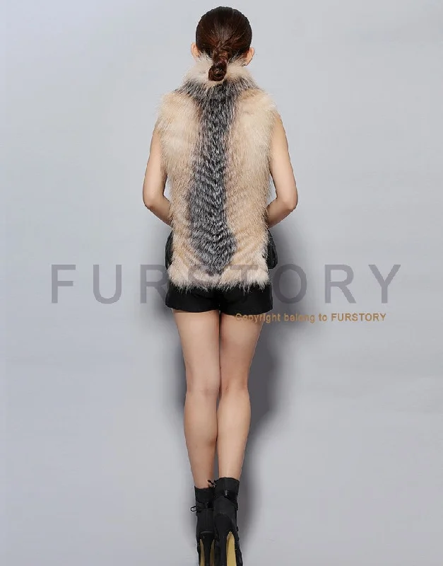 Natural Fox Fur Vest Fashion Warm Outerwear Sleeveless Women Short Jacket