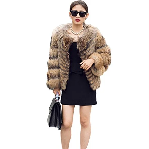 fur story 151166 Women's Real Short Raccoon Fur Coat with Full Sleeve