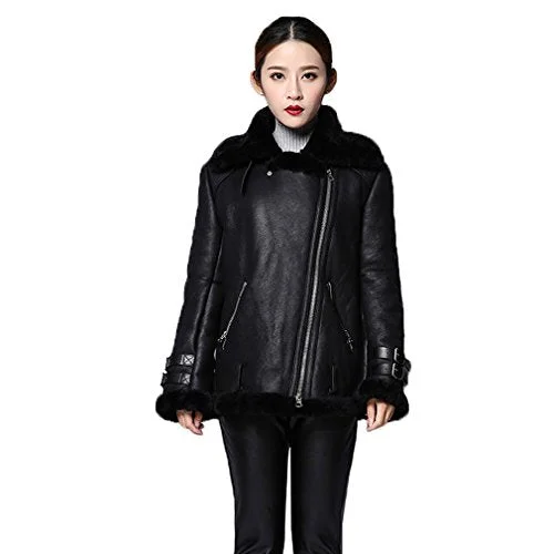 fur story 151248 Women's Real Double-Faced Fur and Leather Coat Turn Down Collar