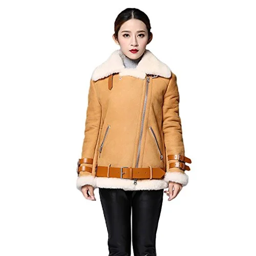 fur story 151248 Women's Real Double-Faced Fur and Leather Coat Turn Down Collar